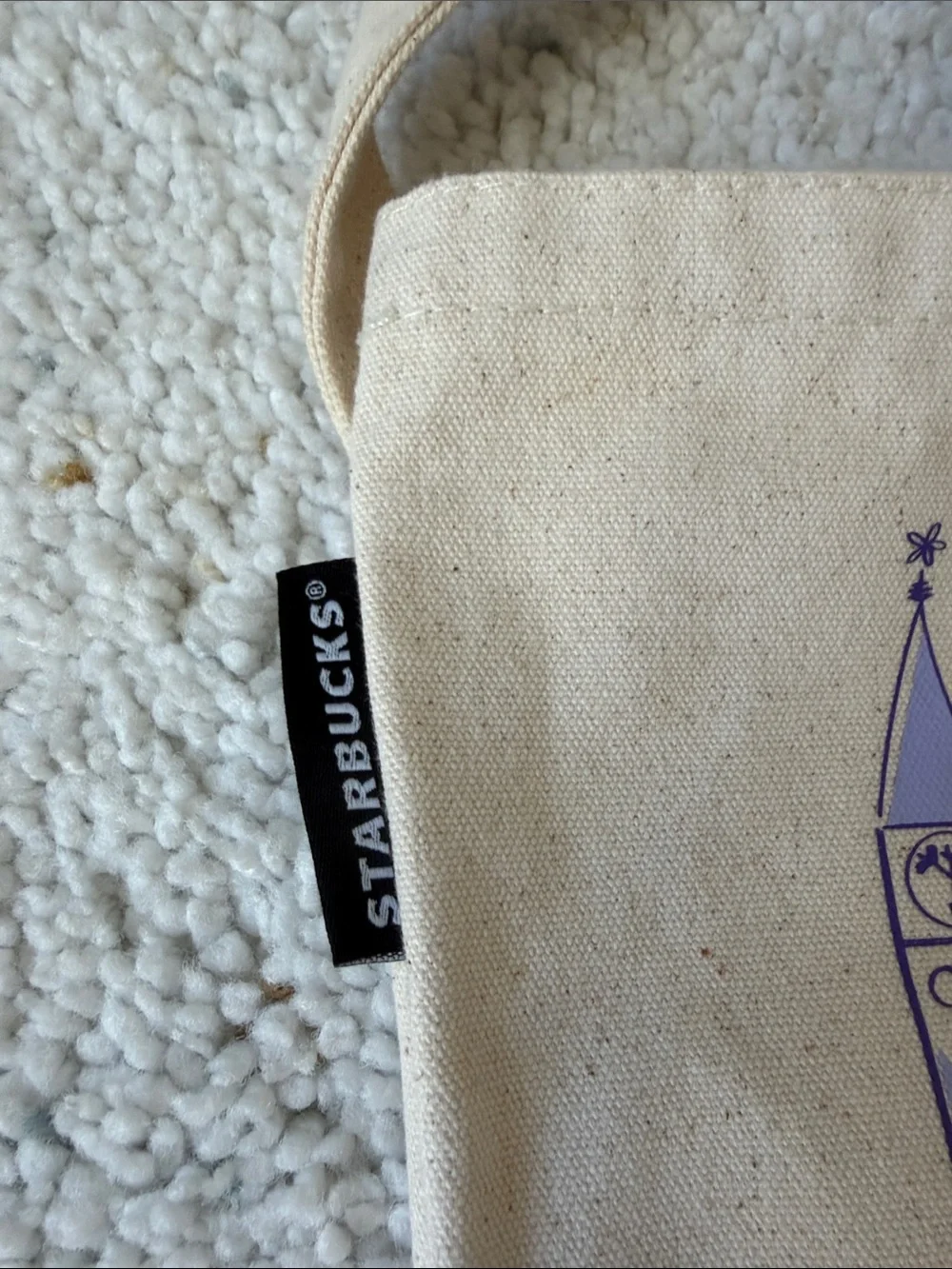 Disneyland X Starbucks Canvas Tote Bag in Cream with Purple & Yellow Graphic